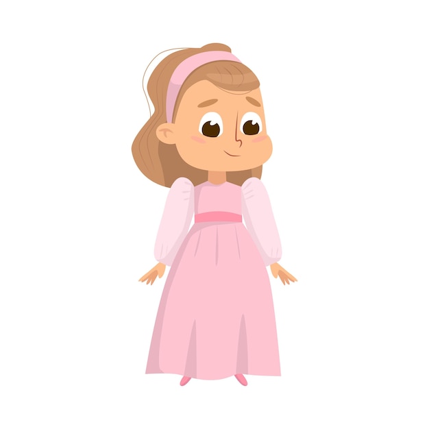 Schönes kleines Mädchen in einem eleganten rosa Kleid, süßes Kind in retro schöner Kleidung, Zeichentrickfilm-Stil, Vektorillustration
