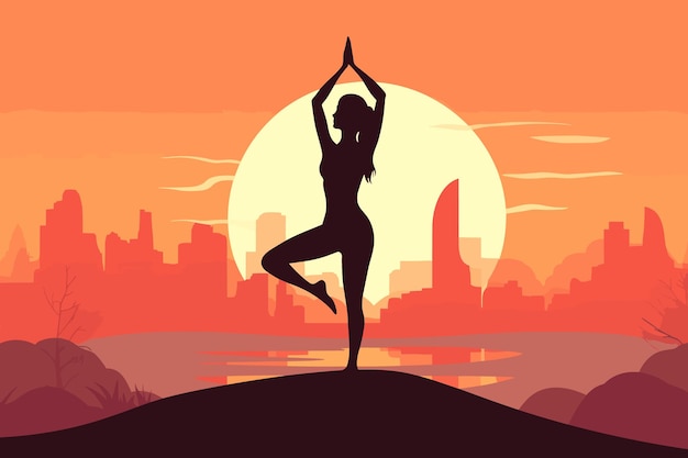 Schönes mädchen, das yoga macht illustration internationaler yoga tag yoga tag banner yoga tag hintergrund