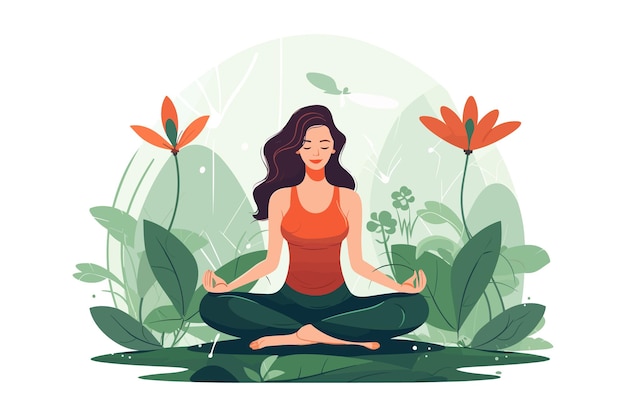 Schönes mädchen, das yoga macht illustration internationaler yoga tag yoga tag banner yoga tag hintergrund