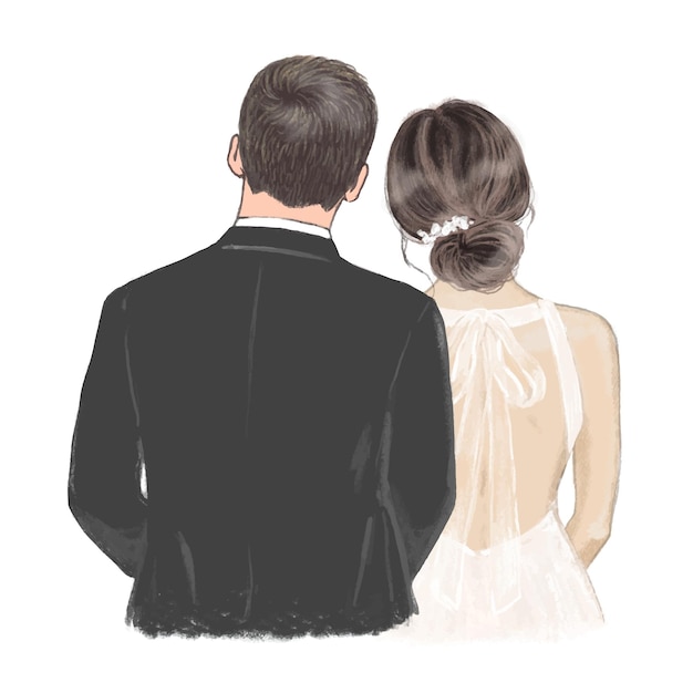 Schönes Paar am Hochzeitstag handgezeichnete Illustration