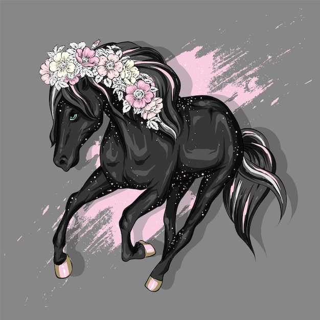 Schönes Pferd und Blumen