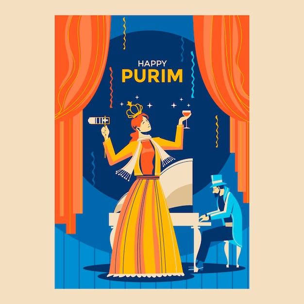 Schönes poster-design für den purim-festa bedeutet jüdischen feiertag