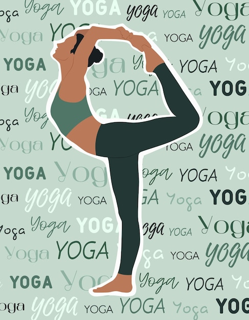 Vektor schönes poster mit einer frau, die yoga praktiziert hintergrund mit text in verschiedenen schriftarten