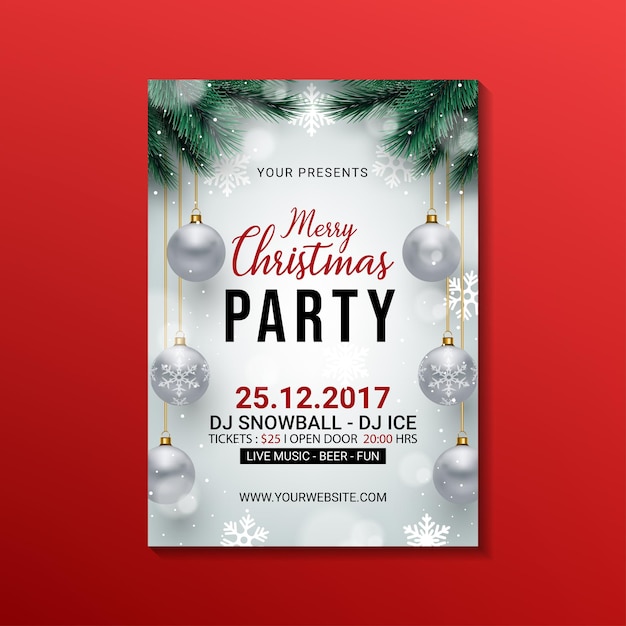 Schönes weißes weihnachtsfest-flyer-schablonendesign