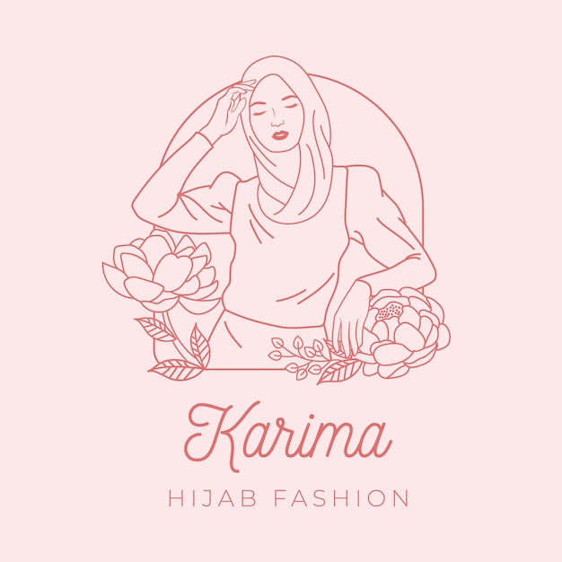 Vektor schönheit hijab frau hand gezeichnet mit blumen für mode logo online shop logo brautladen vorlage