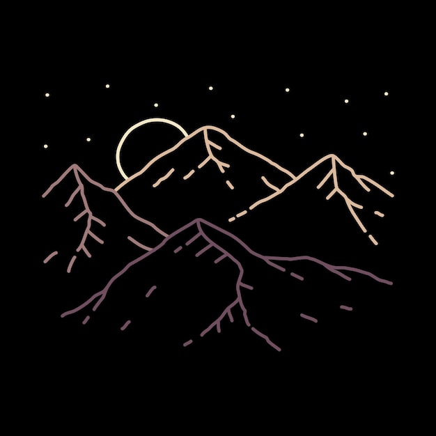 Schönheit und ruhige berge bei nachtgrafik-illustrationsvektorkunst-t-shirt-design