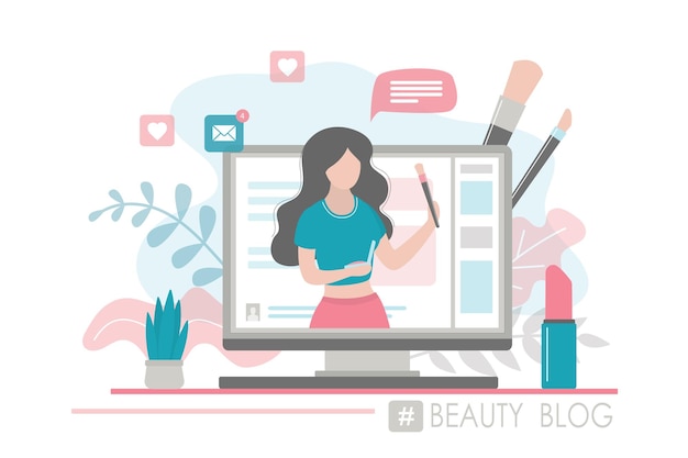 Schönheitsblog-Bloggerin macht Bewertungen für Kosmetika Junge Frau spricht über Make-up-Vlog-Kanal