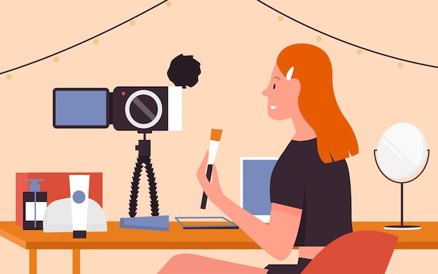 Schönheitsblogger, der Inhalte über Mode-Make-up zu Online-Videoblogs oder Vlogs streamt