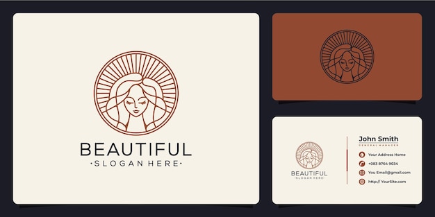 Schönheitsfrau monoline-logo-design und visitenkarte