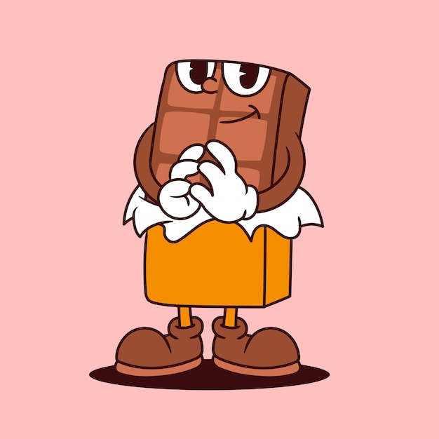 Schokoladen-Cartoon-Charakter süße Schokolade-Charakter süße Retro-Charakter Schokolade-Vektor