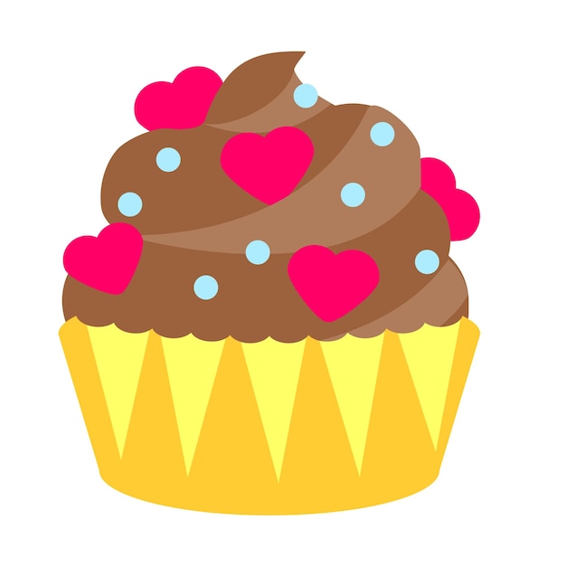 Schokoladen-cupcake mit herzen verziert | Premium-Vektor