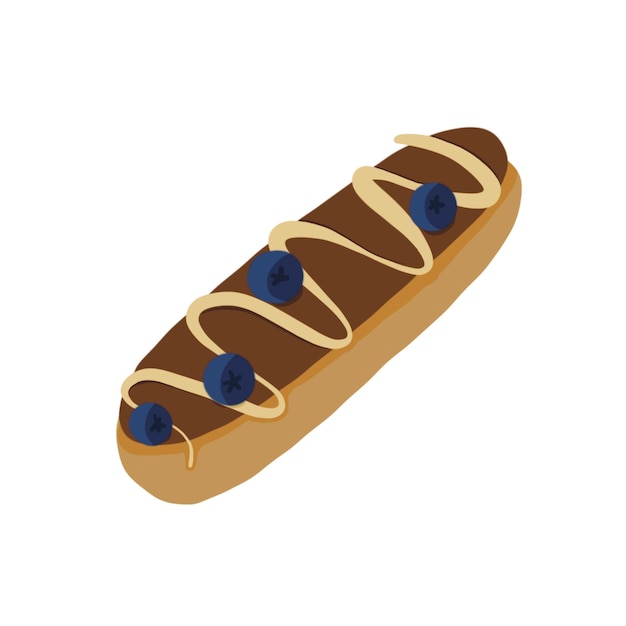 Vektor schokoladen-eclair mit großem heidelbeer-symbol cartoon-vektor. nachtisch essen. gebäck bäckerei