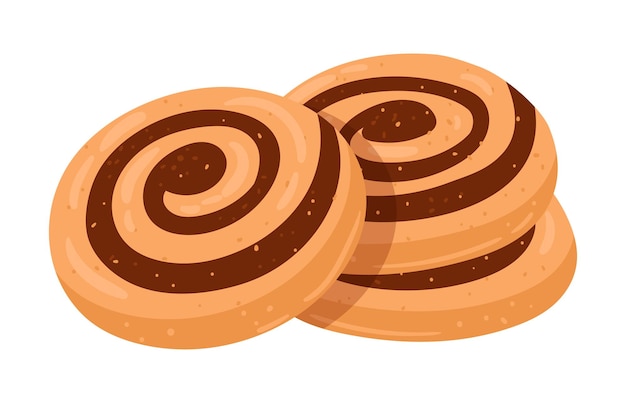 Schokoladen-windrad-kekse cartoon hausgemachte leckere kekse mit schokoladenfüllung, flache vektorillustration klassische schokoladen- und vanille-windrad-kekse
