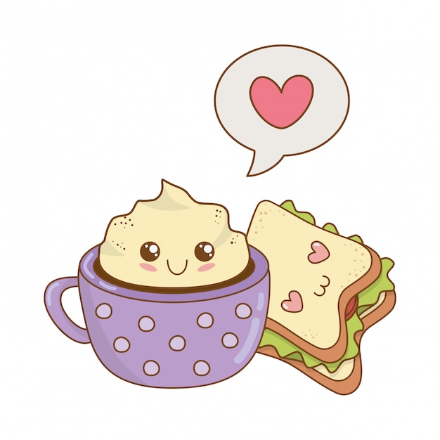 Schokoladenbecher mit sandwich-kawaii-figuren