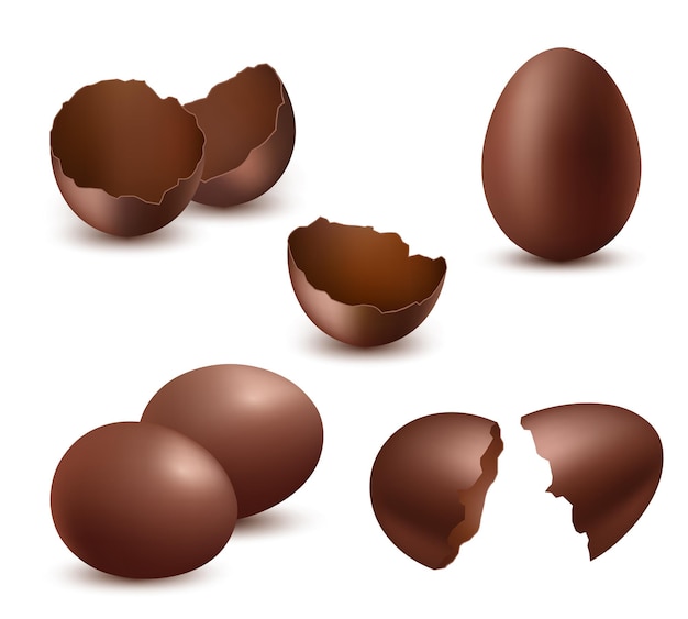 Schokoladeneier. Leckeres Essen süße glänzende natürliche köstliche Produkte für Kinder glückliche Ostersymbole realistische Sammlung.