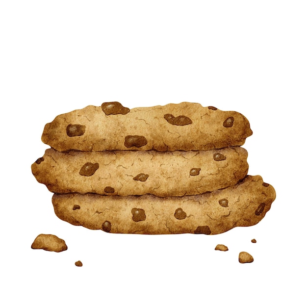 Schokoladenkekse, hausgemachte Kekse, Bäckerei-Lebensmittelkonzept, Aquarell-Illustration, isolierte Bäckerei