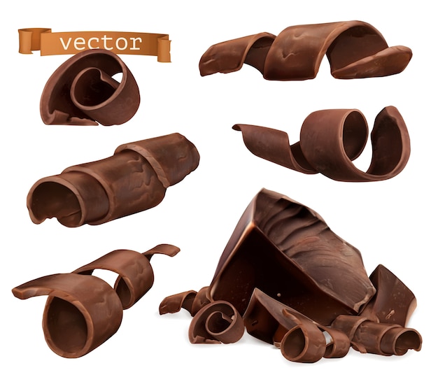 Vektor schokoladenspäne und stücke illustrationsset