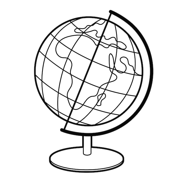 Vektor school globe doodle sketch handgezeichneter stil-ikon des globus auf einem stand modell der erde