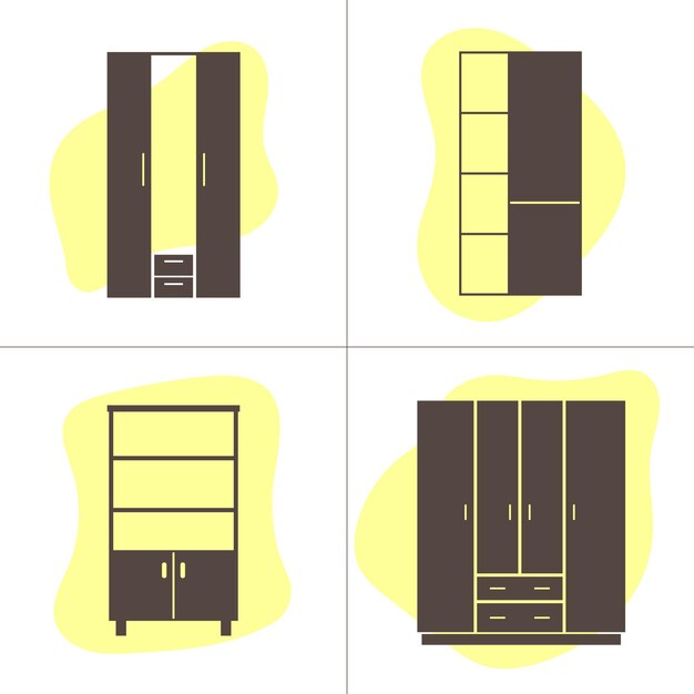 Vektor schrank-symbole-set flach-design