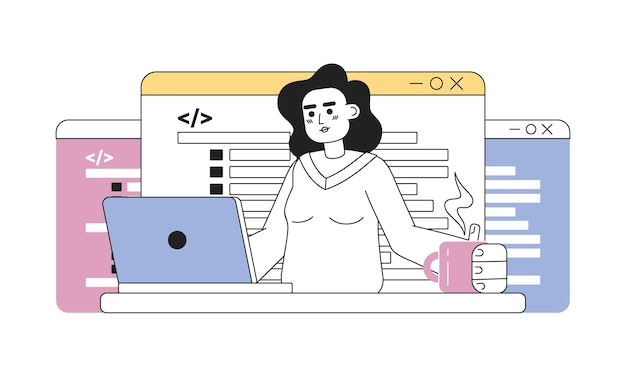 Schreiben von Code-Job-Line-Konzept-Vektor-Spot-Illustration