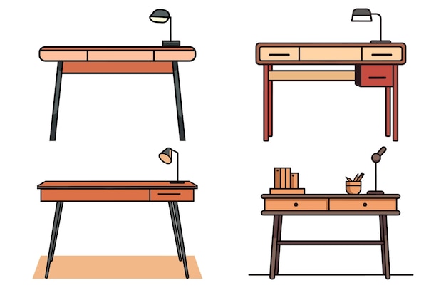 Vektor schreibtisch- und tischlampe-vektorillustration schreiber oder schüler am tisch