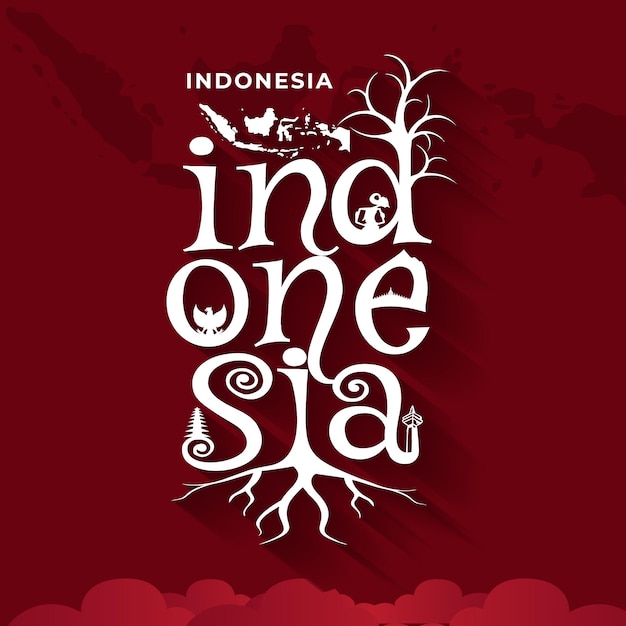 Schriftkunst von indonesien mit wurzelvektorillustration