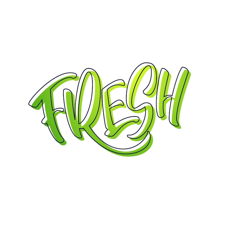 Vektor schriftzug fresh in grünen farben. handgeschriebenes logo frisch. vektortext. vektorillustration
