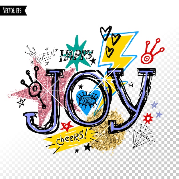 Schriftzug joy the slogan cards art design golden glitter sparkle star bright marker ink pen skizze