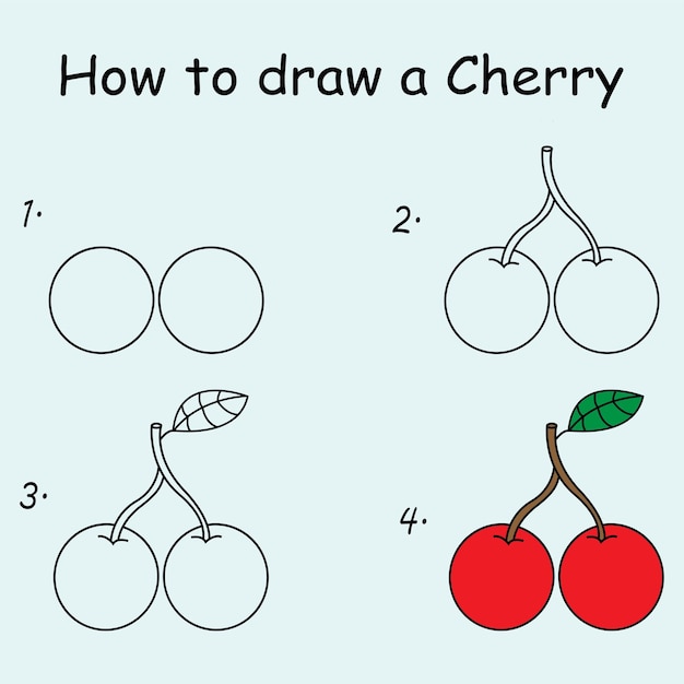 Schritt für Schritt, um ein Cherry Drawing Tutorial zu zeichnen Eine Cherry Drawing Lektion für Kinder