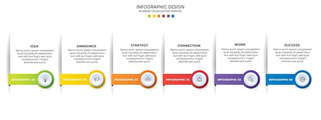 Schritte Geschäftsdatenvisualisierung Timeline-Prozess Infografik-Template-Design mit Symbolen