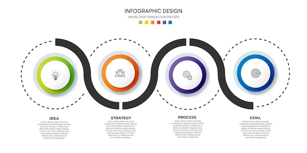 Schritte Geschäftsdatenvisualisierung Timeline-Prozess Infografik-Template-Design mit Symbolen