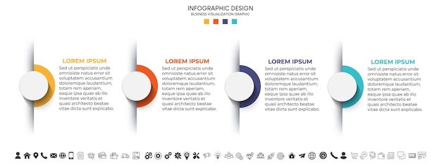 Schritte Geschäftsdatenvisualisierung Timeline-Prozess Infografik-Template-Design mit Symbolen