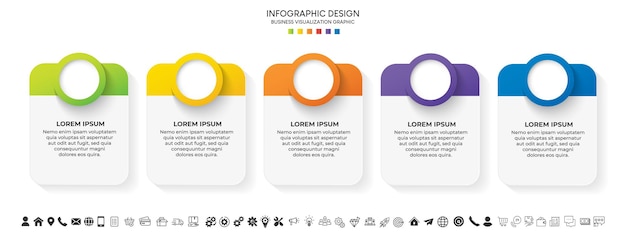 Schritte Geschäftsdatenvisualisierung Timeline-Prozess Infografik-Template-Design mit Symbolen