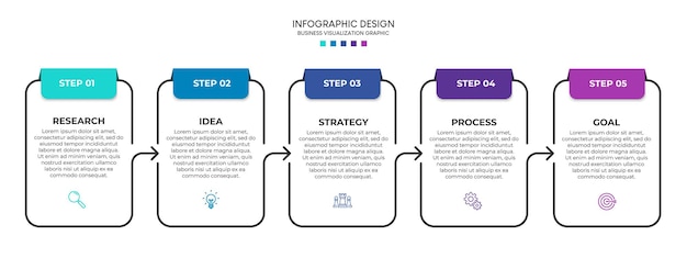 Schritte geschäftsdatenvisualisierung timeline-prozess infografik-template-design mit symbolen