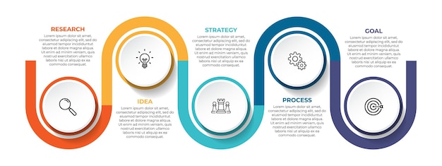 Schritte geschäftsdatenvisualisierung timeline-prozess infografik-template-design mit symbolen