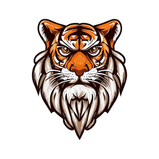 Schrulliger Tiger mit Bartabzeichen, verspieltes Logo-Symbol