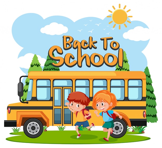 Schüler gehen mit dem Bus zur Schule