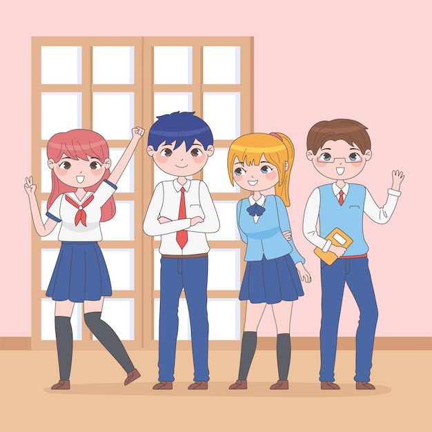 Schüler im manga-stil in der schule