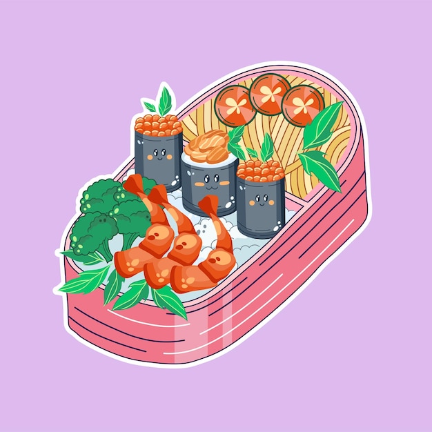 Schüssel im Kawaii-Stil. Niedliche bunte Illustration japanisches Essen Anime-Vektor