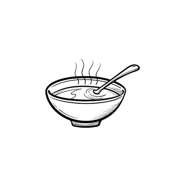 Vektor schüssel mit heißer suppe handgezeichnete umriss-doodle-symbol. miso-suppe-vektor-skizzen-illustration für print, web, mobile und infografiken isoliert auf weißem hintergrund.
