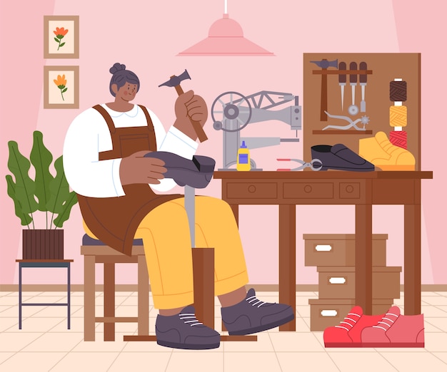 Schuhmacher bei der Arbeit in seinem Atelier