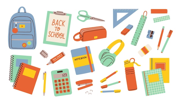 Schul- und Bildungs-Sticker-Vorlagen-Set Bündel von Lehrbüchern Schreibwaren-Vorratsobjekte