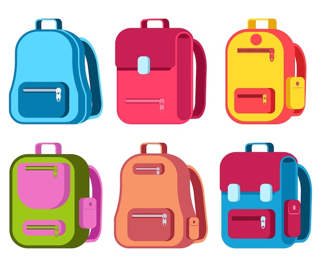 Schul- und reiserucksack-vektor-cartoon-set