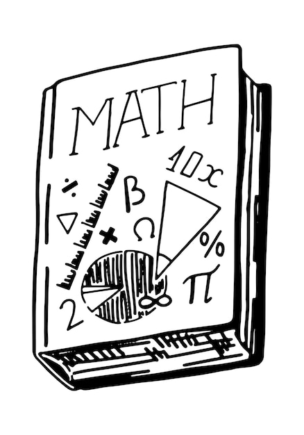 Vektor schulbuch mathe-lehrbuch für bildung retro-stil umriss clipart handgezeichnete vektorillustration isoliert auf weißem hintergrund