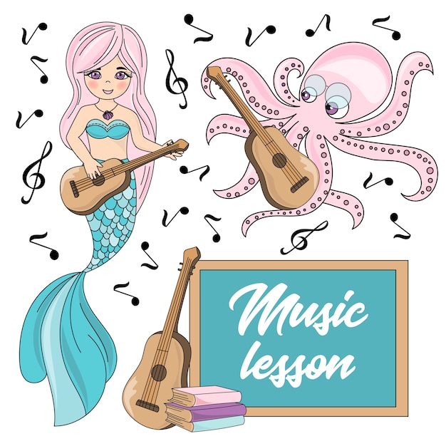 Schule meer unterwasser vektor illustration set musik lektion