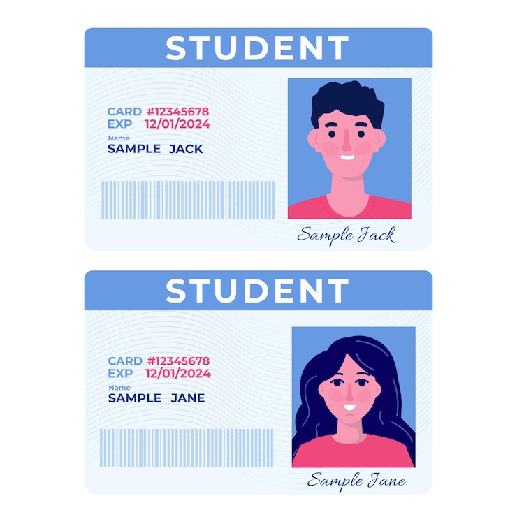 Vektor schule, studentenausweis mit foto. vektor-illustration.