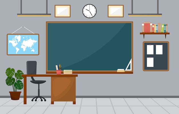 Schulklassenzimmer-Innenraum-Tafel-Möbel-Wohnung