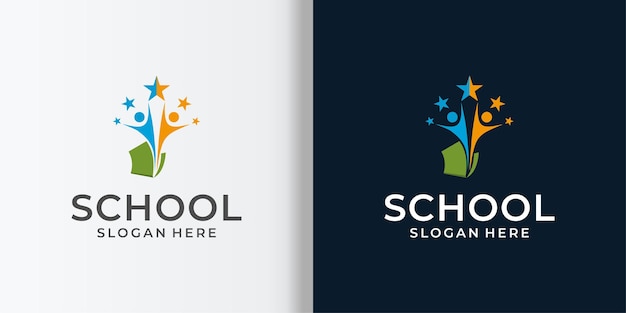Schullogo mit Buch und Sternen Premium-Vektor
