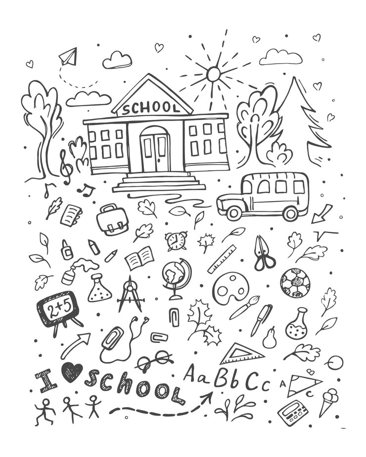 Vektor schulvektor-doolde-set bildungskonzept doodle-elemente im zusammenhang mit der schule