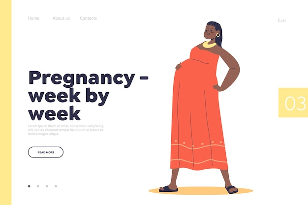 Schwangerschaft bis woche konzept der zielseite mit schwangerer afrikanischer junger frau